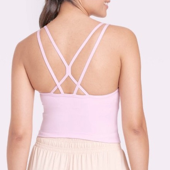 Light Pink Sports Bra Strappy Crop Top Target Workout Tank Criss Cross Straps - Picture 1 of 7